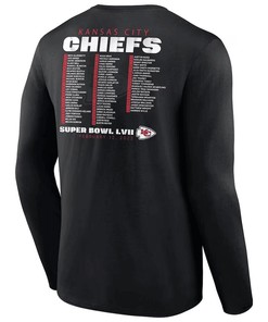 Kansas City Chiefs Super Bowl LVII Varsity Team Roster Long Sleeve T-Shirt - Black