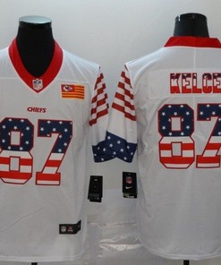 Kansas City Chiefs Travis Kelce #87 Nfl 2020 Us Flag White Jersey