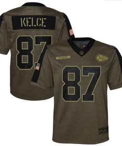 Kansas City Chiefs Travis Kelce 87 Nfl Olive 2021 Salute To Service Game Men Jersey For Chiefs Fans
