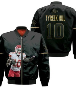 Kansas City Chiefs Tyreek Hill 10 NFL Legendary Captain Black Gold Edition Gift For Chiefs Fans Bomber Jacket