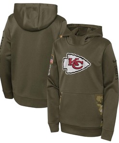 Kansas City Chiefs Youth 2022 Salute To Service Performance Pullover Hoodie - Olive