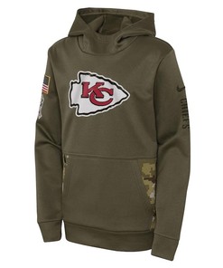Kansas City Chiefs Youth 2022 Salute To Service Performance Pullover Hoodie - Olive