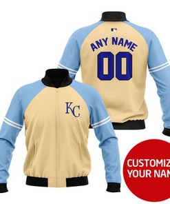 Kansas City Royals #00 Logo Personalized Gold Jersey Style Gift With Custom Number Name For Royals Fans Bomber Jacket