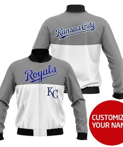 Kansas City Royals #00 Logo Personalized Silver White Jersey Style Gift With Custom Number Name For Royals Fans Bomber Jacket