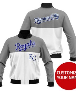 Kansas City Royals #00 Logo Personalized Silver White Jersey Style Gift With Custom Number Name For Royals Fans Bomber Jacket 900010941243