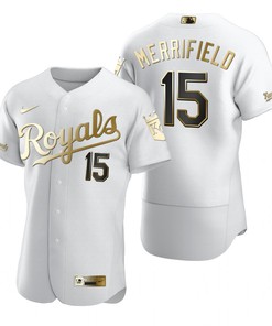 Kansas City Royals #15 Whit Merrifield Mlb Golden Brandedition White Jersey Gift For Royals Fans