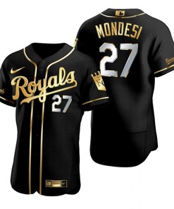 Kansas City Royals #27 Adalberto Mondesi Mlb Golden Brandedition Black Jersey Gift For Royals Fans