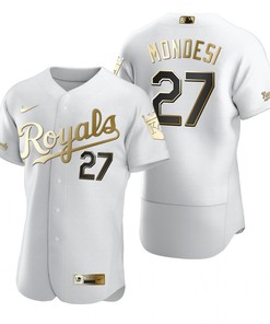 Kansas City Royals #27 Adalberto Mondesi Mlb Golden Brandedition White Jersey Gift For Royals Fans