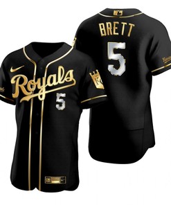 Kansas City Royals #5 George Brett Mlb Golden Brandedition Black Jersey Gift For Royals Fans