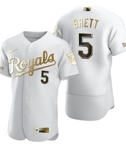 Kansas City Royals #5 George Brett Mlb Golden Brandedition White Jersey Gift For Royals Fans
