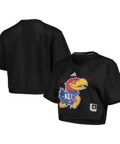 Kansas Jayhawks Adidas Womens Primegreen V-neck Cropped Jersey - Black Ncaa