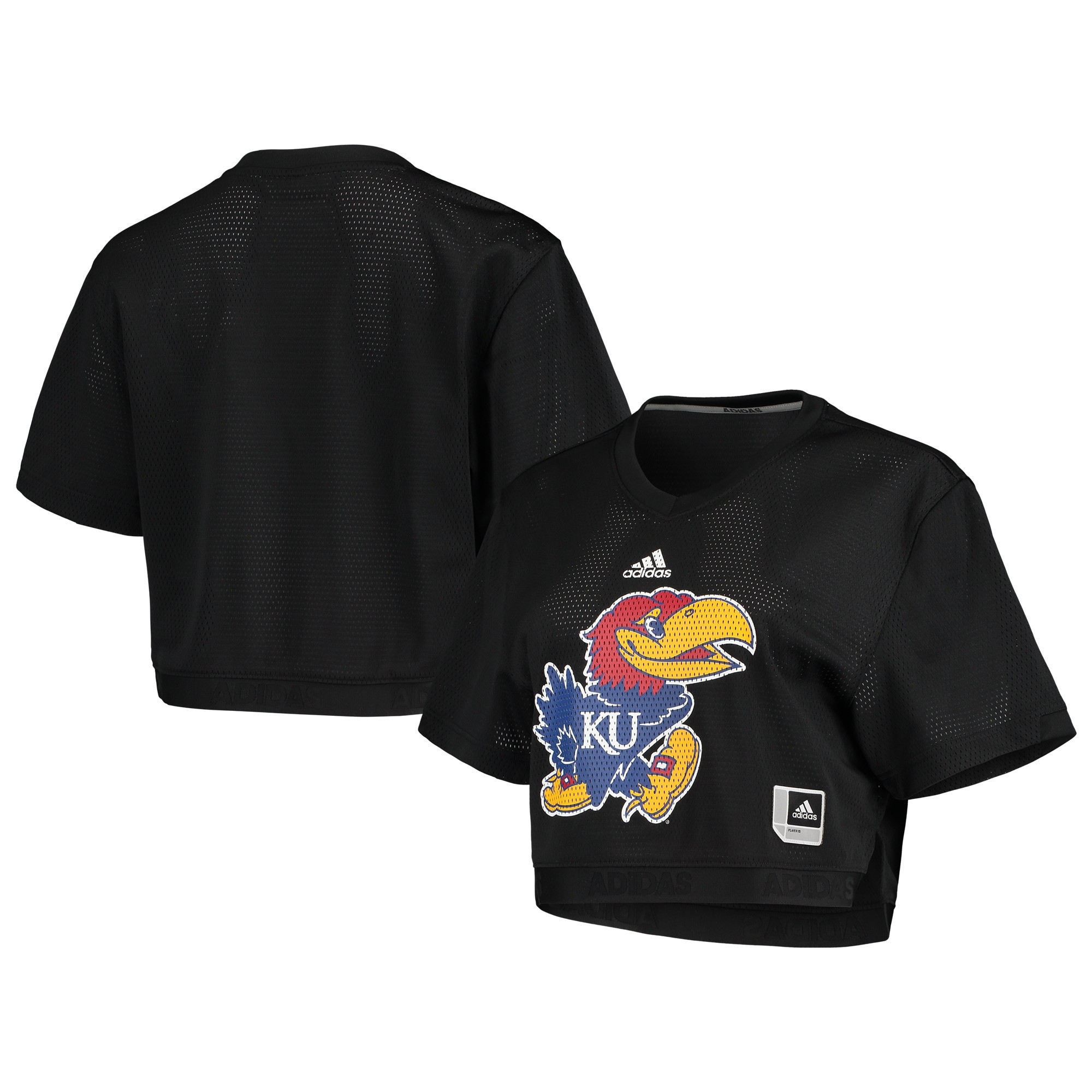 Kansas Jayhawks Adidas Womens Primegreen V-neck Cropped Jersey - Black Ncaa