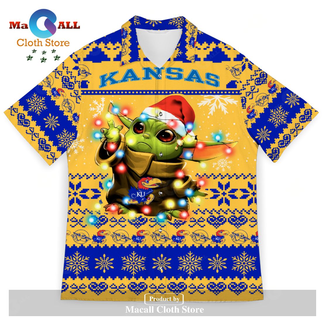 Kansas Jayhawks Baby Yoda Star Wars 3D Hawaiian Shirt