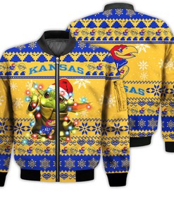 Kansas Jayhawks Baby Yoda Star Wars Sports Football American Ugly Christmas Gifts Unisex 3D Bomber Jacket