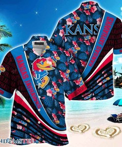 Kansas Jayhawks Beach Hawaiian Shirt With Tropical Flower Pattern