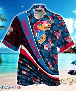 Kansas Jayhawks Beach Hawaiian Shirt With Tropical Flower Pattern