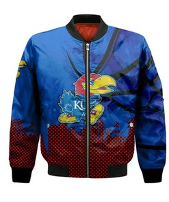 Kansas Jayhawks Bomber Jacket Basketball Net Grunge Pattern- NCAA