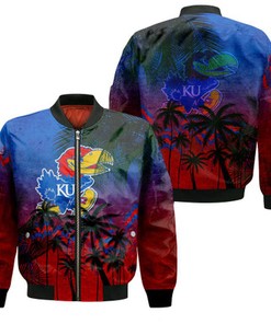 Kansas Jayhawks Bomber Jacket Coconut Tree Tropical Grunge - NCAA