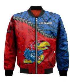 Kansas Jayhawks Bomber Jacket Grunge Polynesian Tattoo- NCAA