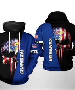 Kansas Jayhawks Hoodie NCAA US Flag Skull 3D All Over Print Zip Hoodie Gifts for NCAA Fans