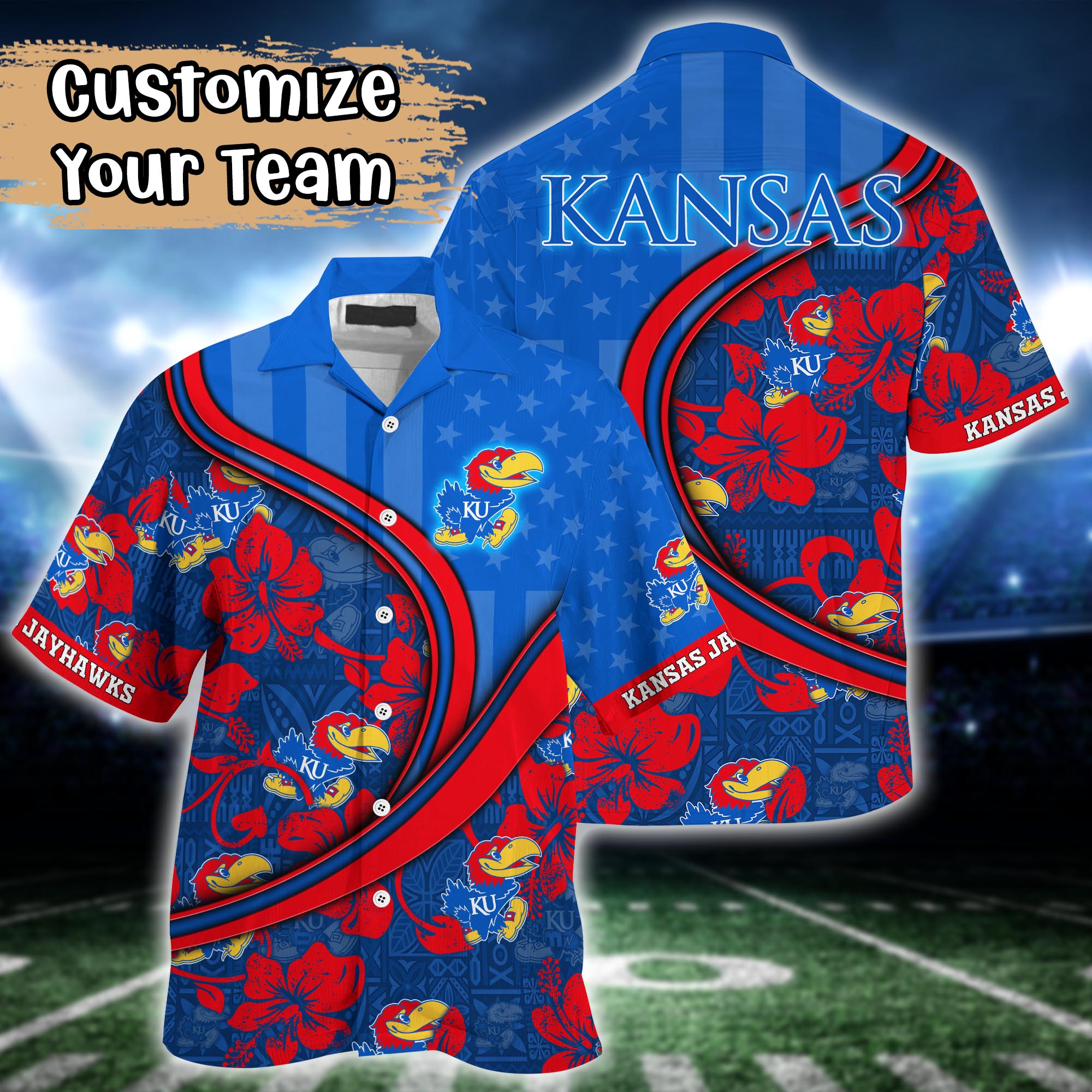 Kansas Jayhawks NCAA US Flag Flower Hawaii Shirt For Fans