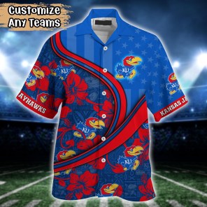 Kansas Jayhawks NCAA US Flag Flower Hawaii Shirt For Fans