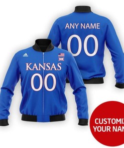 Kansas Jayhawks Ncaa Sport Team Blue Personalized Number Name Gift For Jayhawks Fans Bomber Jacket