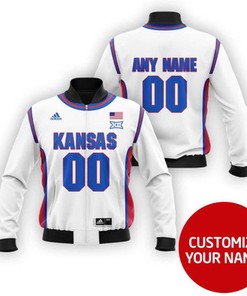 Kansas Jayhawks Ncaa Sport Team White Personalized Name Jersey Style Gift For Jayhawks Fans Bomber Jacket