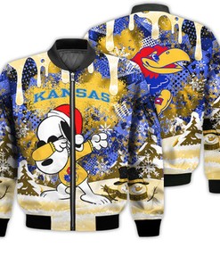 Kansas Jayhawks Snoopy Dabbing The Peanuts Sports Football American Christmas Dripping Matching Gifts Unisex 3D Bomber Jacket