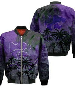 Kansas State Wildcats Bomber Jacket Coconut Tree Tropical Grunge - NCAA