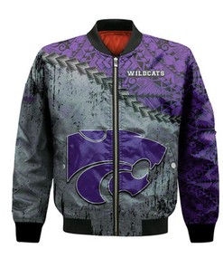 Kansas State Wildcats Bomber Jacket Grunge Polynesian Tattoo- NCAA