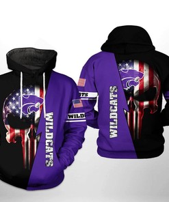 Kansas State Wildcats US Flag Skull 3D All Over Print Zip Hoodie Gifts for NCAA Fans