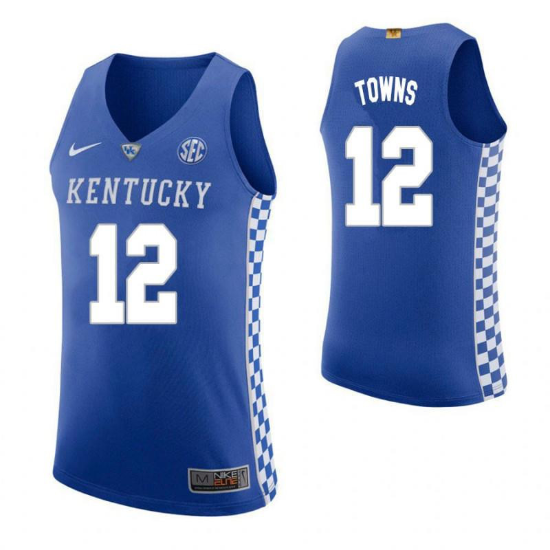 Karl-Anthony Towns 12 Kentucky Wildcats Elite Basketball Home Men Jersey - Blue