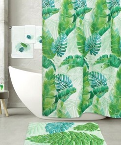 Kauai Palm Leaves Shower Curtain - Tropical Green Bath Curtain for Summer Beach House Decor