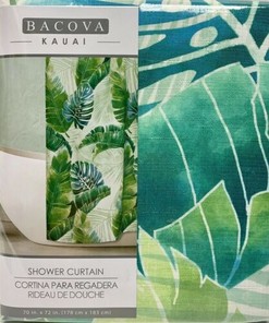 Kauai Palm Leaves Shower Curtain - Tropical Green Bath Curtain for Summer Beach House Decor