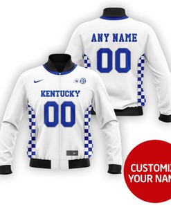 Kentucky Wildcats #00 Personalized White Jersey Style Gift With Custom Number Name For Kentucky Fans Bomber Jacket