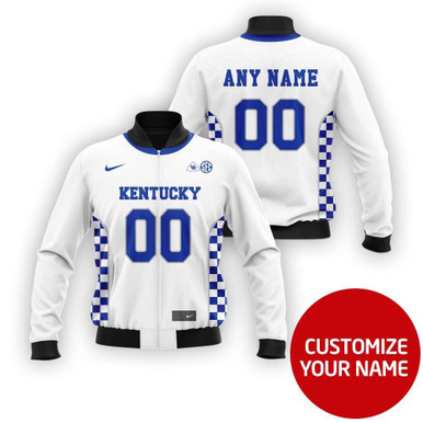 Kentucky Wildcats #00 Personalized White Jersey Style Gift With Custom Number Name For Kentucky Fans Bomber Jacket