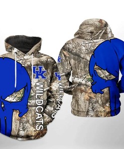 Kentucky Wildcats Camo Veteran Hunting And Skull Punisher 3D Hoodie Kentucky Wildcats Gifts for Her