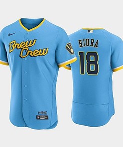 Keston Hiura 18 2022-23 City Connect Milwaukee Brewers Jersey - Powder Blue