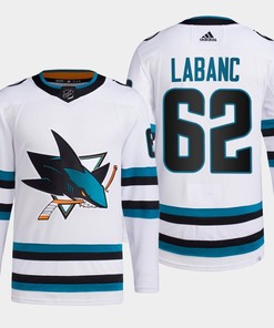 Kevin Labanc 62 San Jose Sharks White Jersey 2022-23 Away Primegreen
