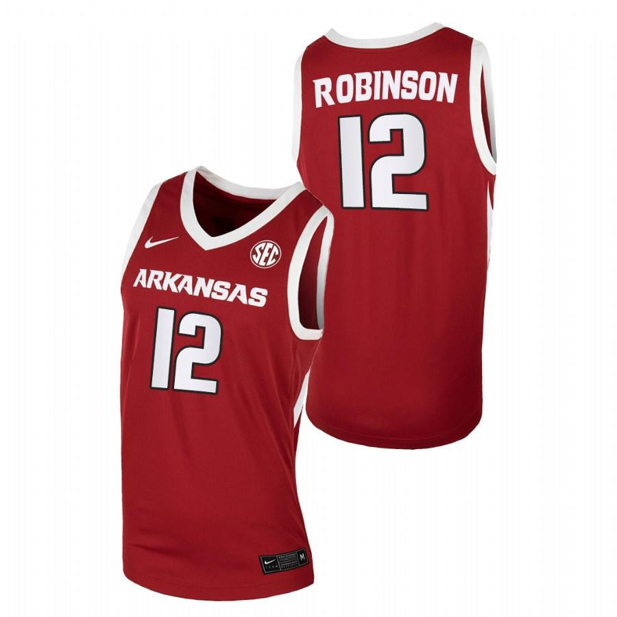 Khalen Robinson 12 Arkansas Razorbacks College Basketball Away Men Jersey - Cardinal