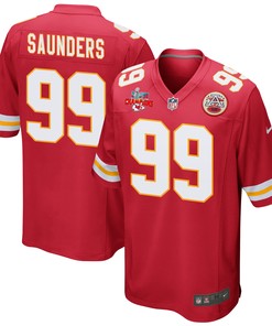 Khalen Saunders 99 Kansas City Chiefs Super Bowl LVII Champions 3 Stars Men Game Jersey - Red