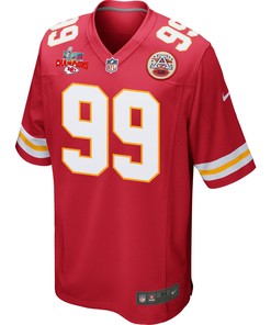 Khalen Saunders 99 Kansas City Chiefs Super Bowl LVII Champions 3 Stars Men Game Jersey - Red