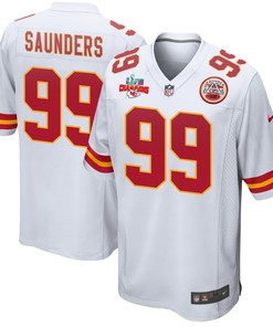 Khalen Saunders 99 Kansas City Chiefs Super Bowl LVII Champions 3 Stars Men Game Jersey - White