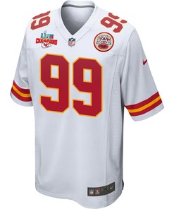 Khalen Saunders 99 Kansas City Chiefs Super Bowl LVII Champions 3 Stars Men Game Jersey - White