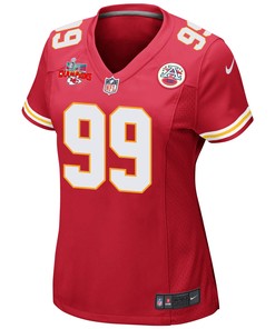 Khalen Saunders 99 Kansas City Chiefs Super Bowl LVII Champions 3 Stars Women Game Jersey - Red