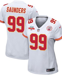 Khalen Saunders 99 Kansas City Chiefs Super Bowl LVII Champions 3 Stars Women Game Jersey - White