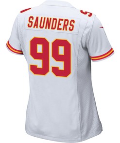 Khalen Saunders 99 Kansas City Chiefs Super Bowl LVII Champions 3 Stars Women Game Jersey - White