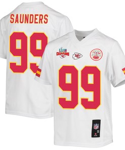 Khalen Saunders 99 Kansas City Chiefs Super Bowl LVII Champions 3 Stars Youth Game Jersey - White