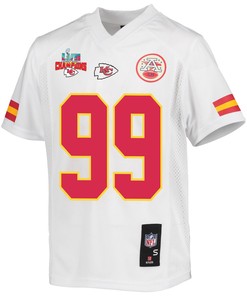 Khalen Saunders 99 Kansas City Chiefs Super Bowl LVII Champions 3 Stars Youth Game Jersey - White